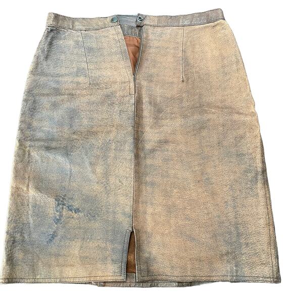 Vintage 1980s Brown Leather Skirt Rocker Distressed Winlit Women size 11/12 READ - Picture 3 of 16